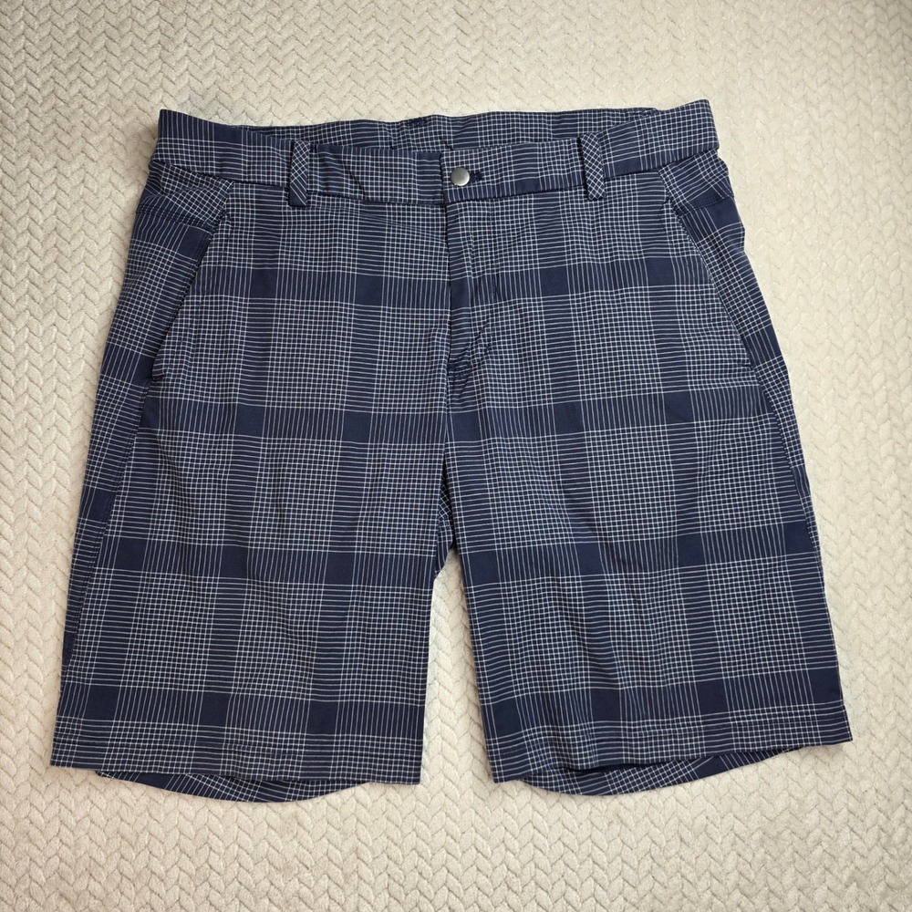 lululemon athletica Men's Navy and White Plaid Performance Shorts